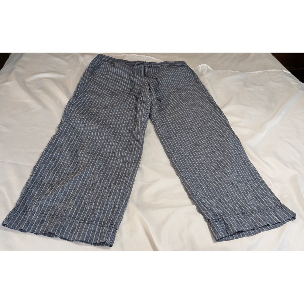 Talbots Wide Leg Pants Women 16 Blue Pinstripe Excellent Relaxed Drawstring